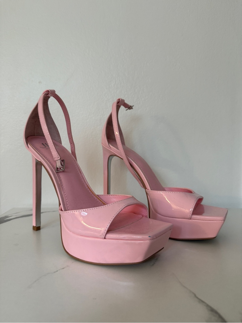JLO Jennifer Lopez Hidee Pink Patent Platform Stiletto Sandals